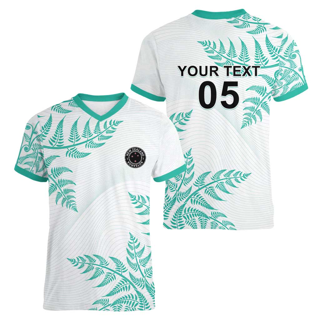 Custom New Zealand Football Women V-Neck T-Shirt Aotearoa Pride Aqua Version - Polynesian Pride