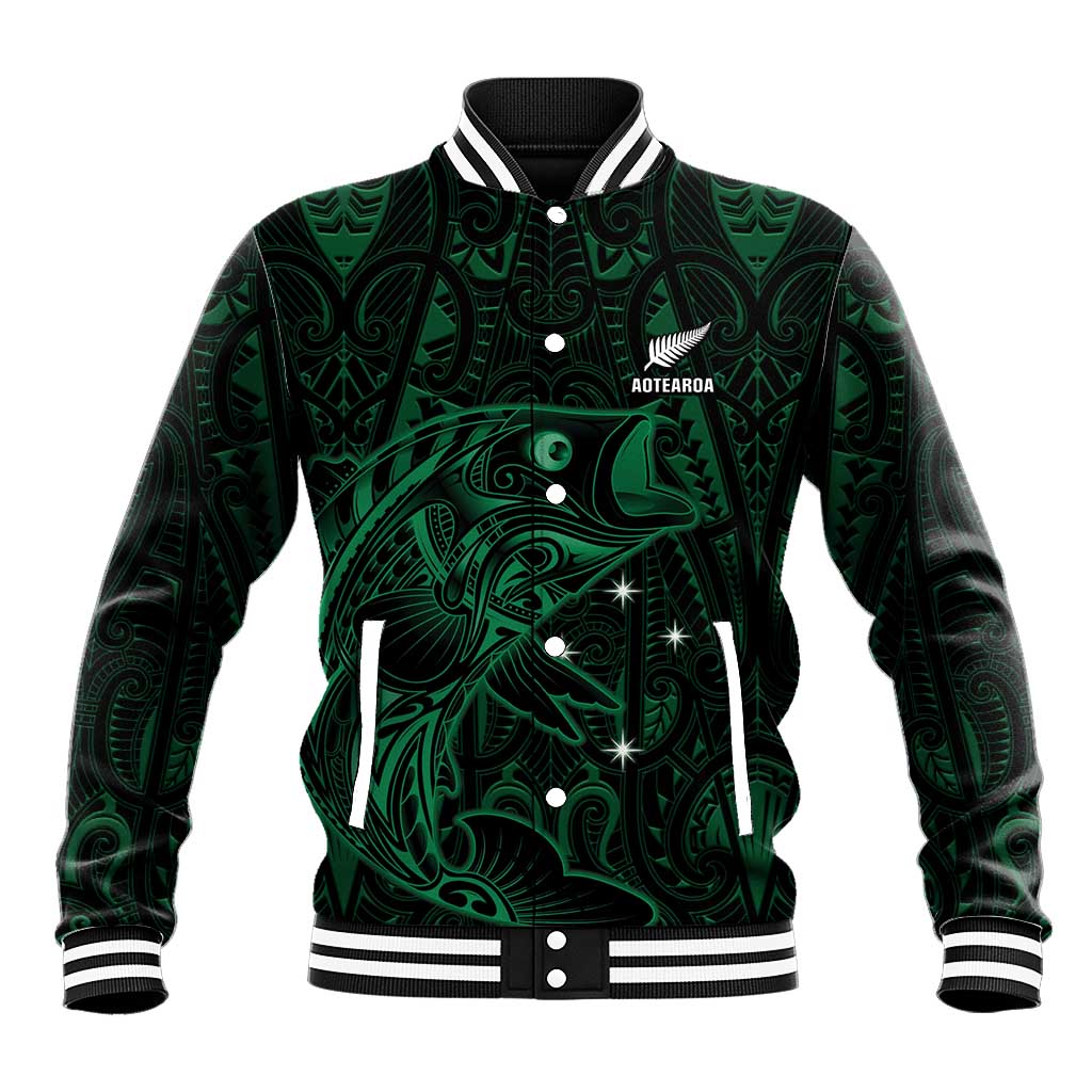 Custom New Zealand Fishing Baseball Jacket Maori Tribal Pattern - Polynesian Pride