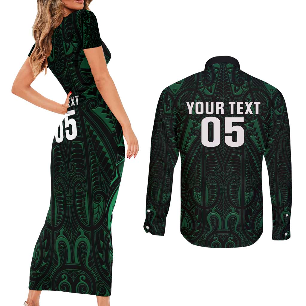 Custom New Zealand Fishing Couples Matching Short Sleeve Bodycon Dress and Long Sleeve Button Shirt Maori Tribal Pattern - Polynesian Pride