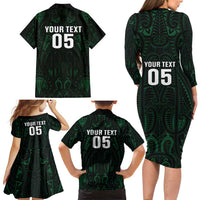 Custom New Zealand Fishing Family Matching Long Sleeve Bodycon Dress and Hawaiian Shirt Maori Tribal Pattern - Polynesian Pride