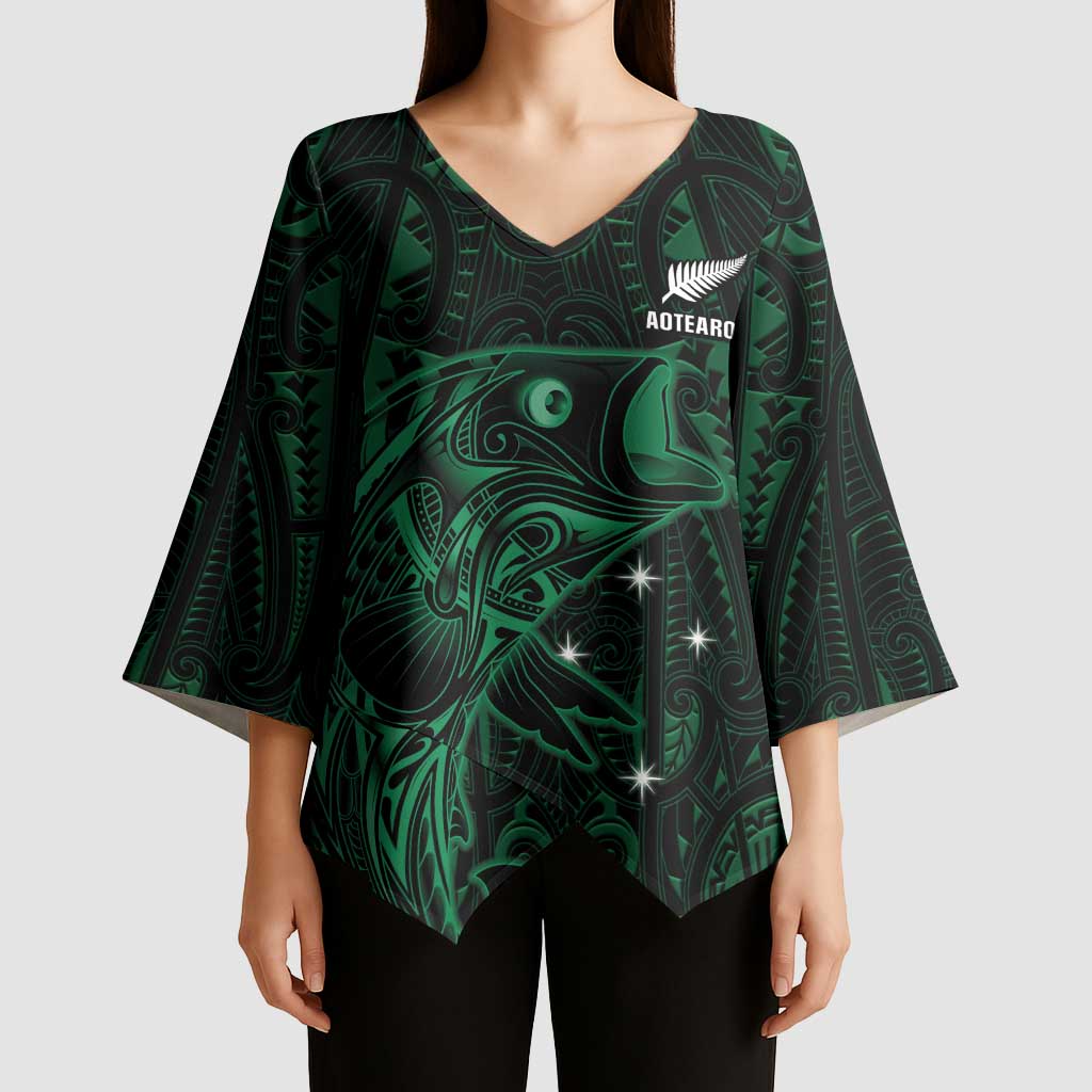 Custom New Zealand Fishing Kimono Sleeve Blouse Maori Tribal Pattern - Polynesian Pride