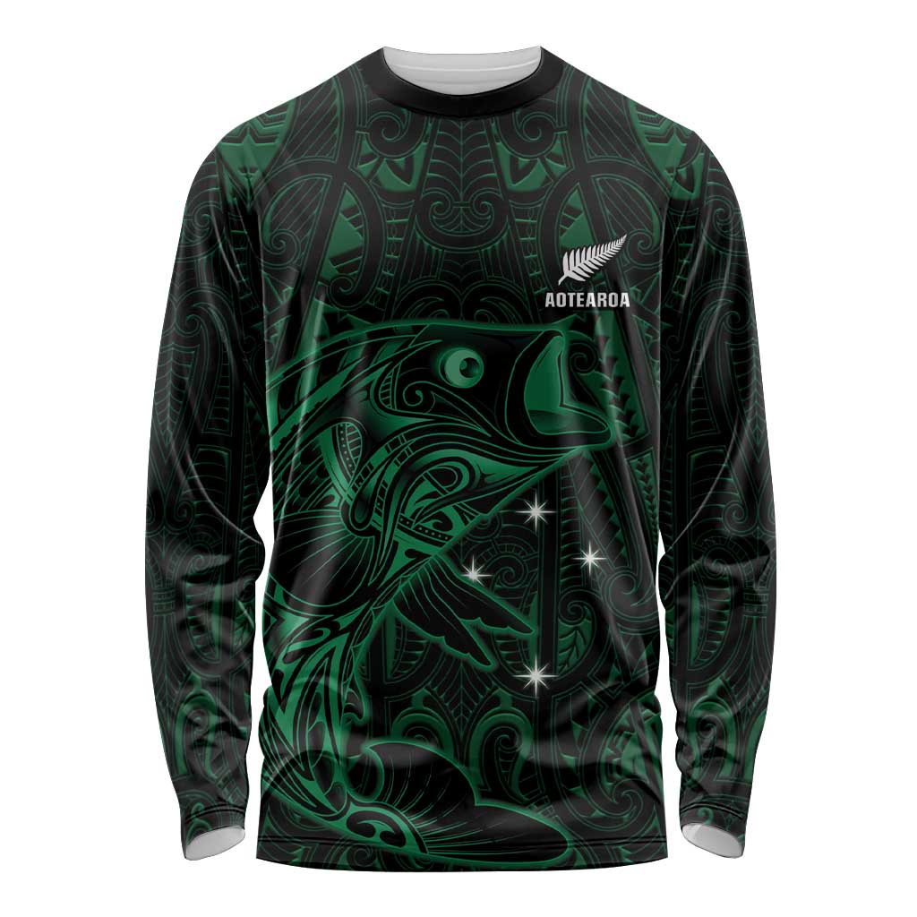 Custom New Zealand Fishing Long Sleeve Shirt Maori Tribal Pattern - Polynesian Pride
