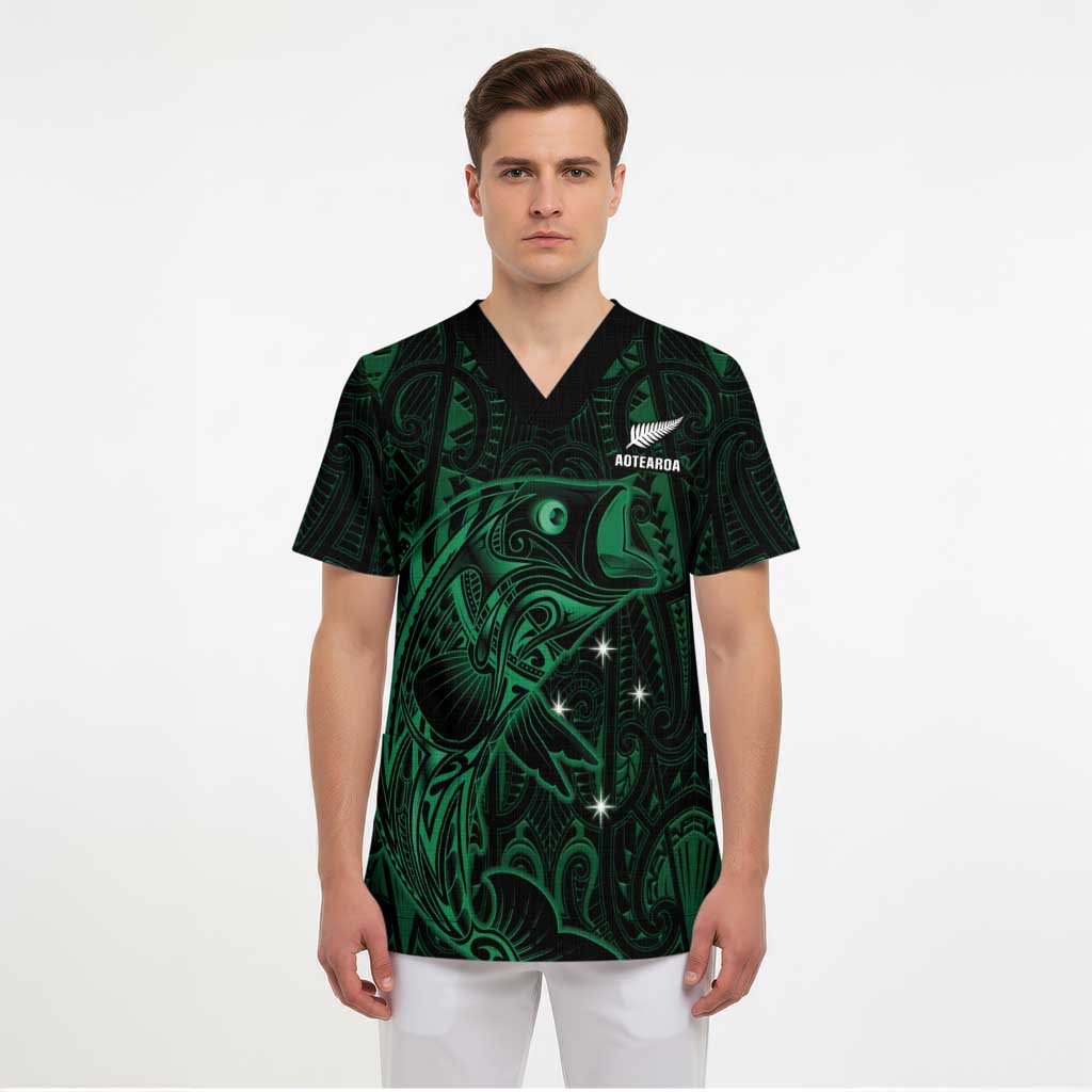 Custom New Zealand Fishing Scrub Top Maori Tribal Pattern - Polynesian Pride