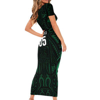Custom New Zealand Fishing Short Sleeve Bodycon Dress Maori Tribal Pattern - Polynesian Pride