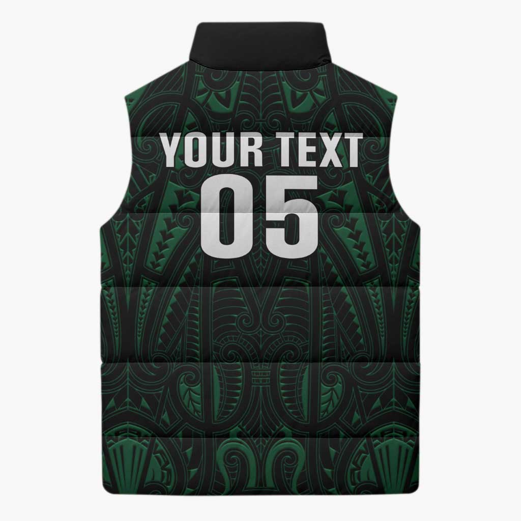 Custom New Zealand Fishing Sleeveless Puffer Jacket Maori Tribal Pattern - Polynesian Pride