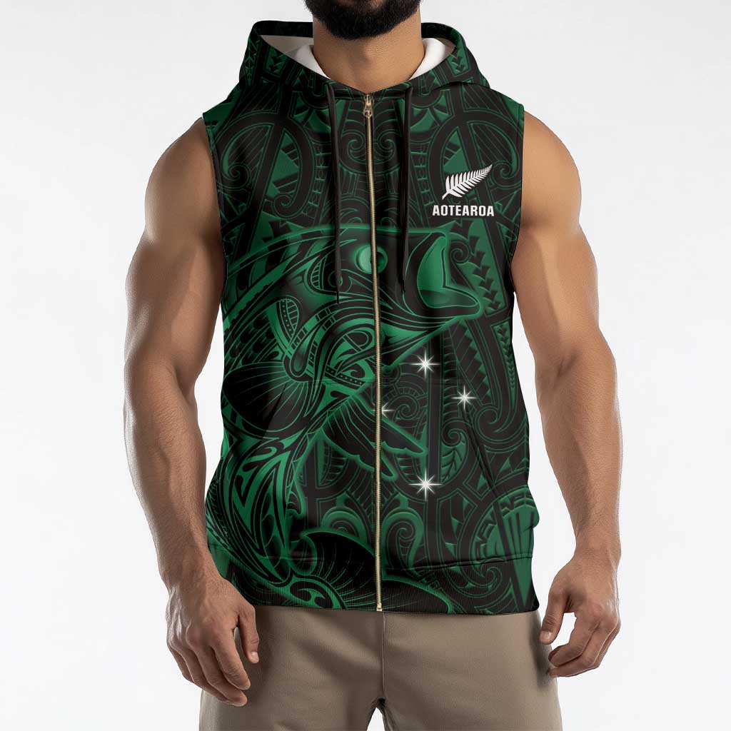 Custom New Zealand Fishing Sleeveless Zip Hoodie Maori Tribal Pattern - Polynesian Pride