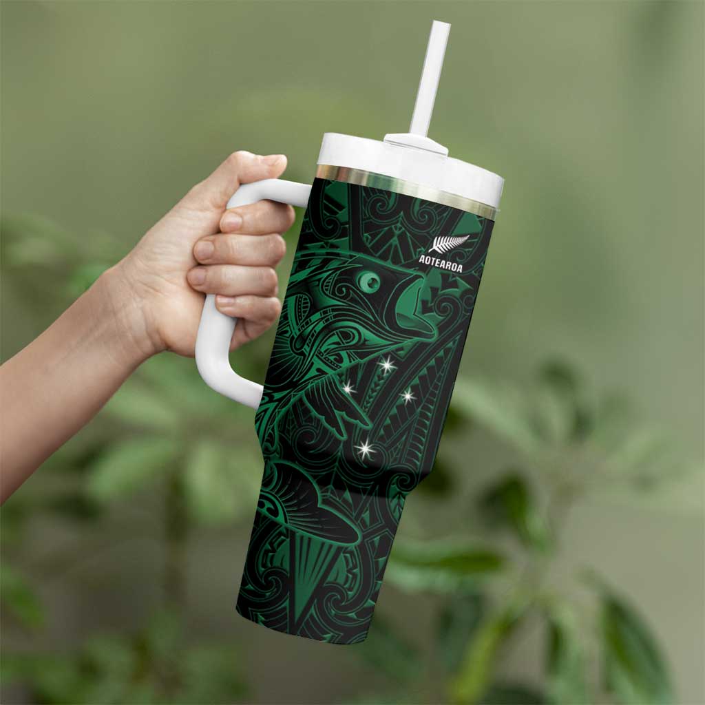 Custom New Zealand Fishing Tumbler With Handle Maori Tribal Pattern - Polynesian Pride