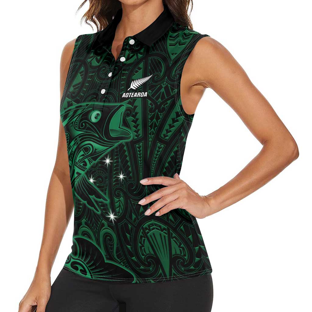 Custom New Zealand Fishing Women Sleeveless Polo Shirt Maori Tribal Pattern - Polynesian Pride