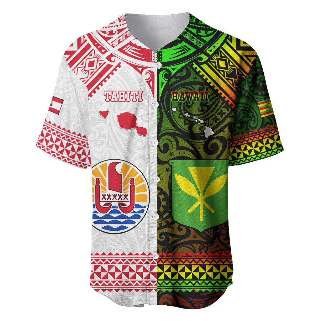 Custom Hawaii And Tahiti Baseball Jersey Coat Of Arms Polynesian Pattern LT05 Reggae - Polynesian Pride