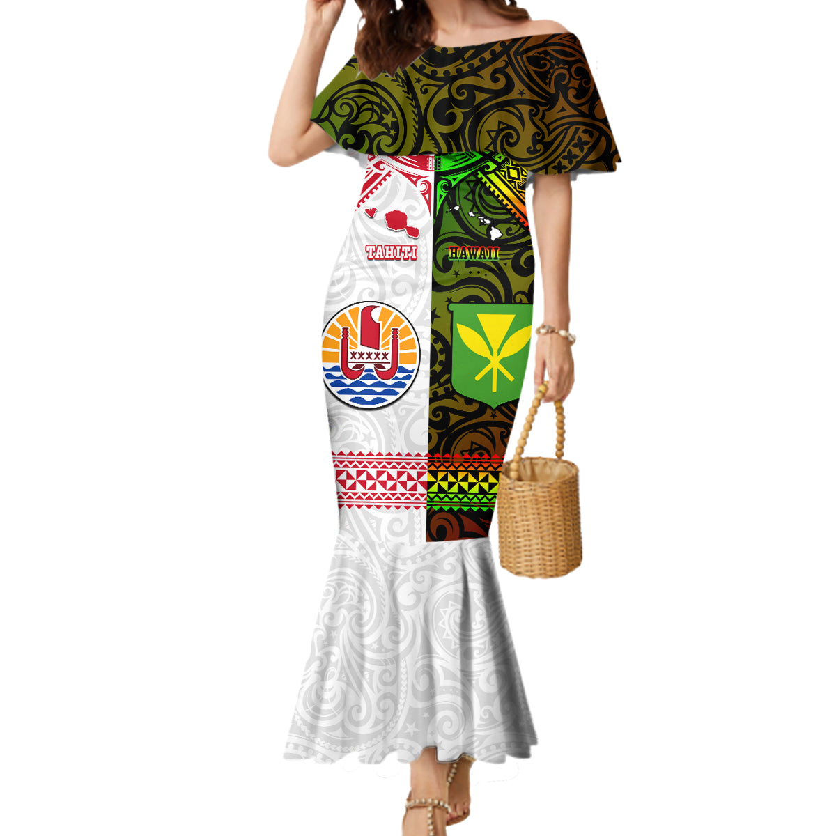 Custom Hawaii And Tahiti Mermaid Dress Coat Of Arms Polynesian Pattern LT05 Women Reggae - Polynesian Pride