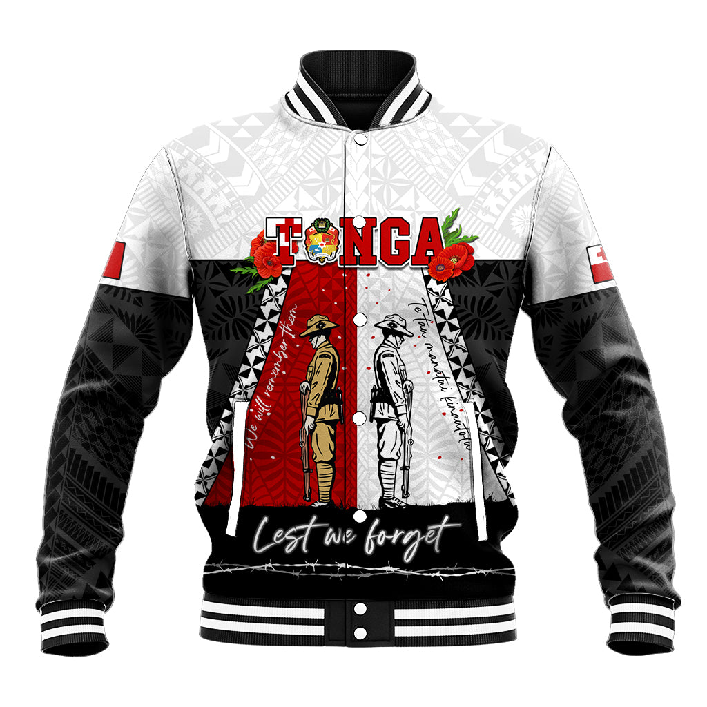 Personalised Tonga ANZAC Day Te Tau Manatui Kinautolu Baseball Jacket Lest We Forget LT05 Unisex White - Polynesian Pride