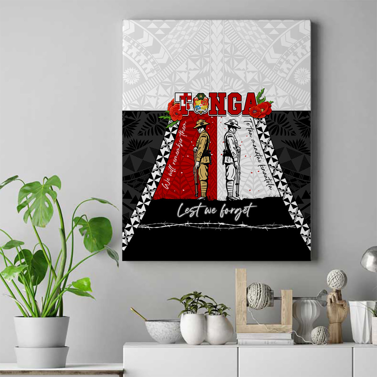 Tonga ANZAC Day Te Tau Manatui Kinautolu Canvas Wall Art Lest We Forget LT05 White - Polynesian Pride