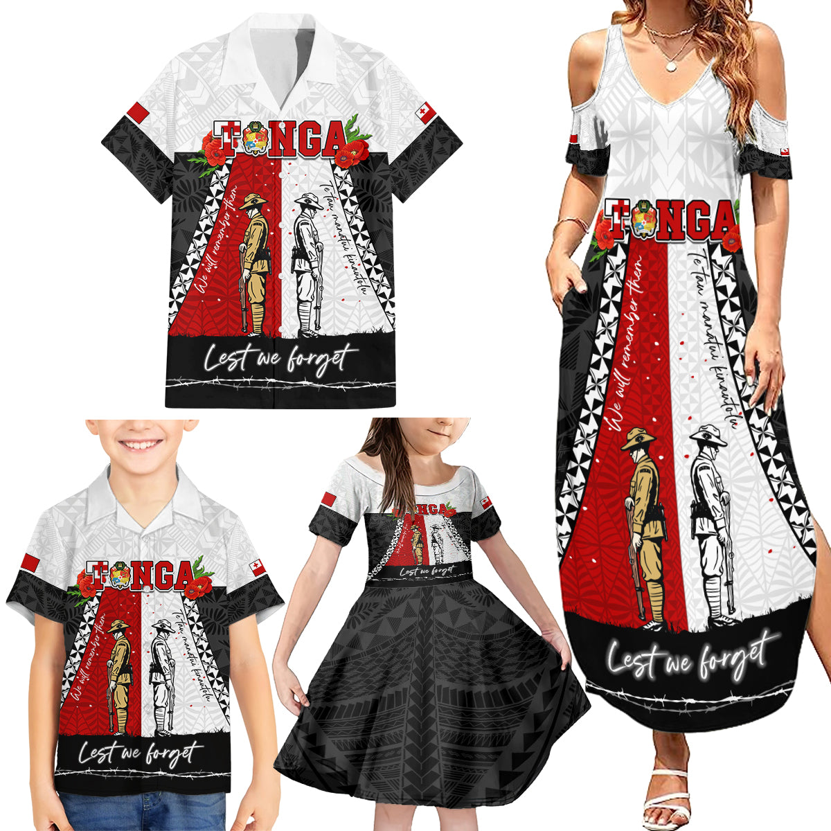 Personalised Tonga ANZAC Day Te Tau Manatui Kinautolu Family Matching Summer Maxi Dress and Hawaiian Shirt Lest We Forget LT05 - Polynesian Pride