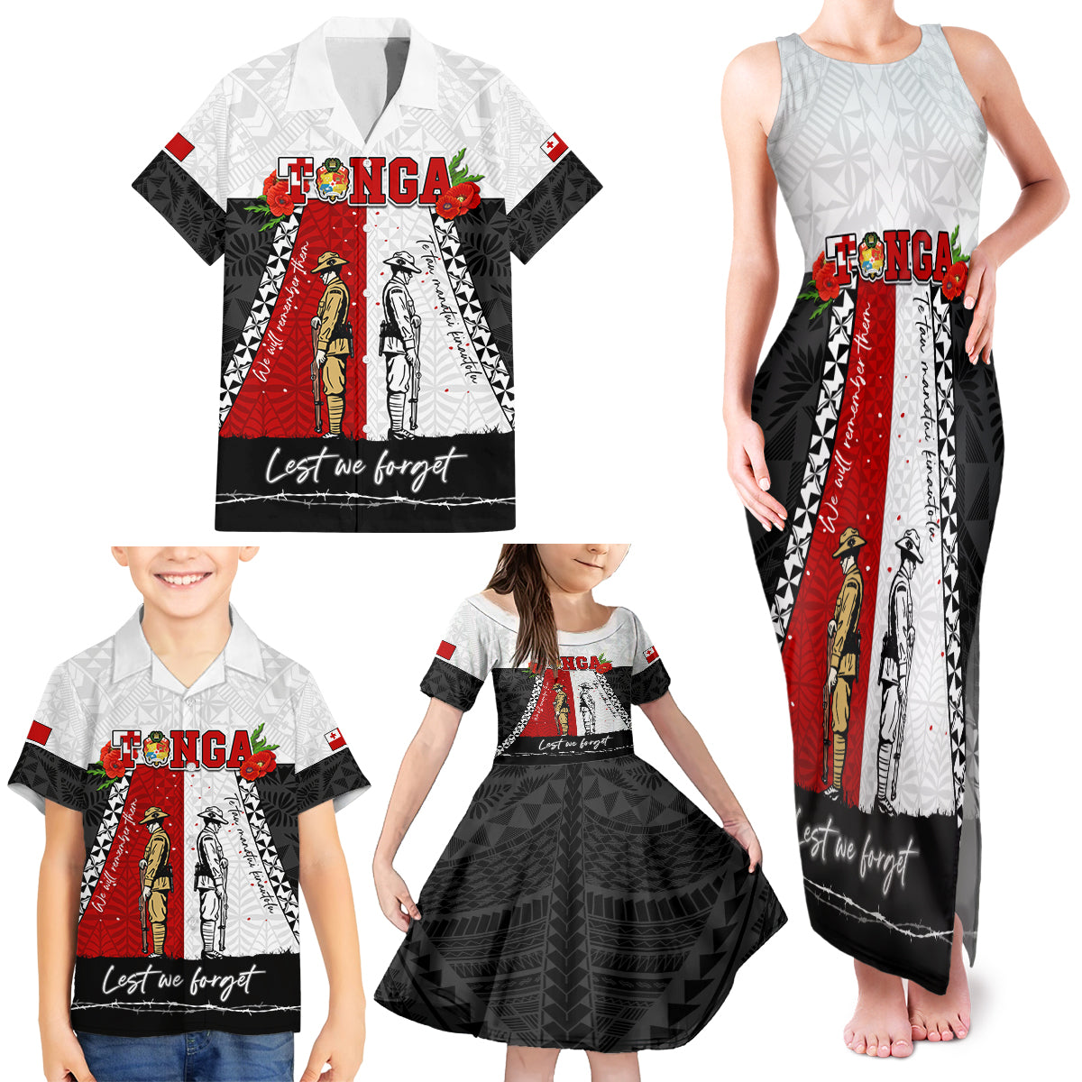 Personalised Tonga ANZAC Day Te Tau Manatui Kinautolu Family Matching Tank Maxi Dress and Hawaiian Shirt Lest We Forget LT05 - Polynesian Pride