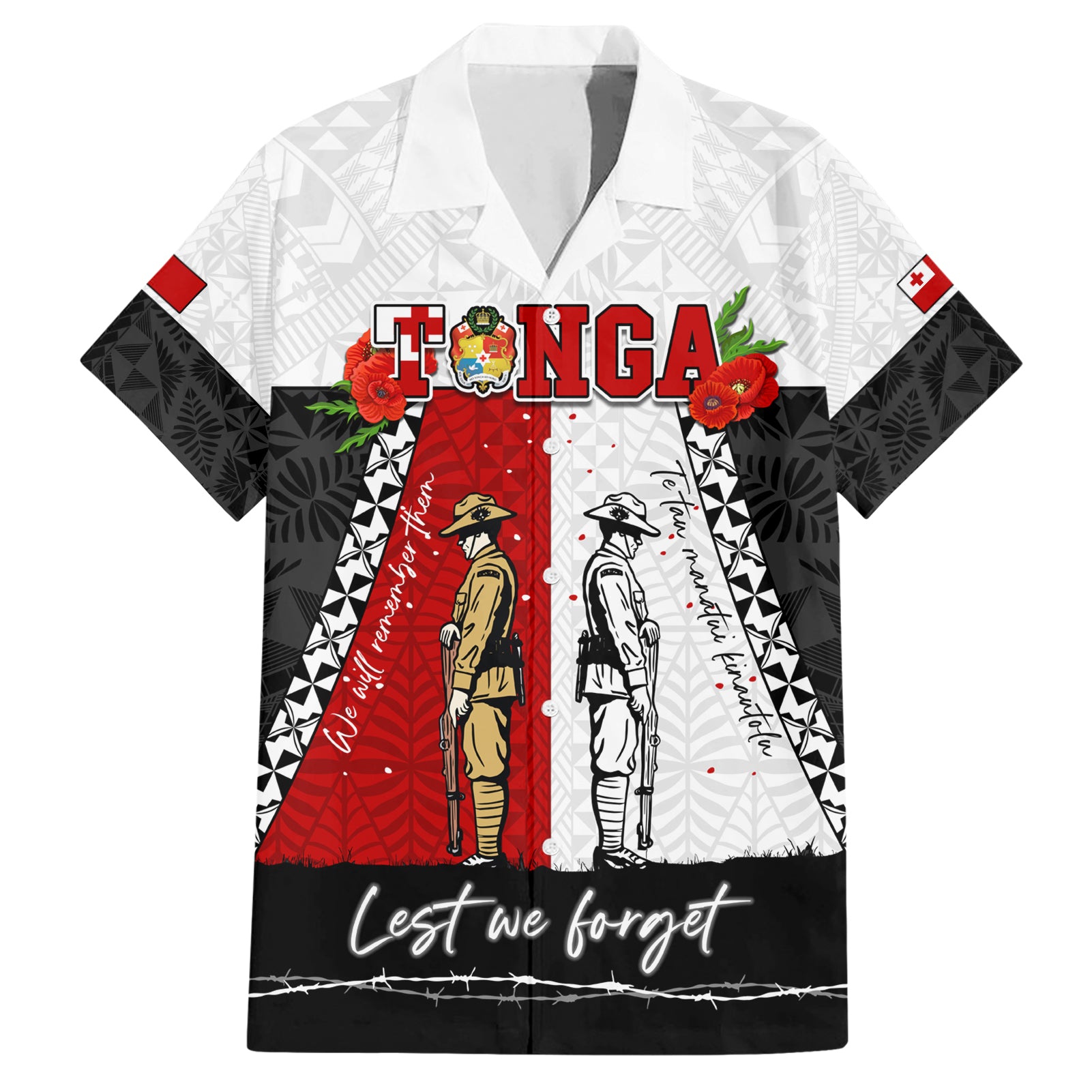 Personalised Tonga ANZAC Day Te Tau Manatui Kinautolu Hawaiian Shirt Lest We Forget LT05 White - Polynesian Pride