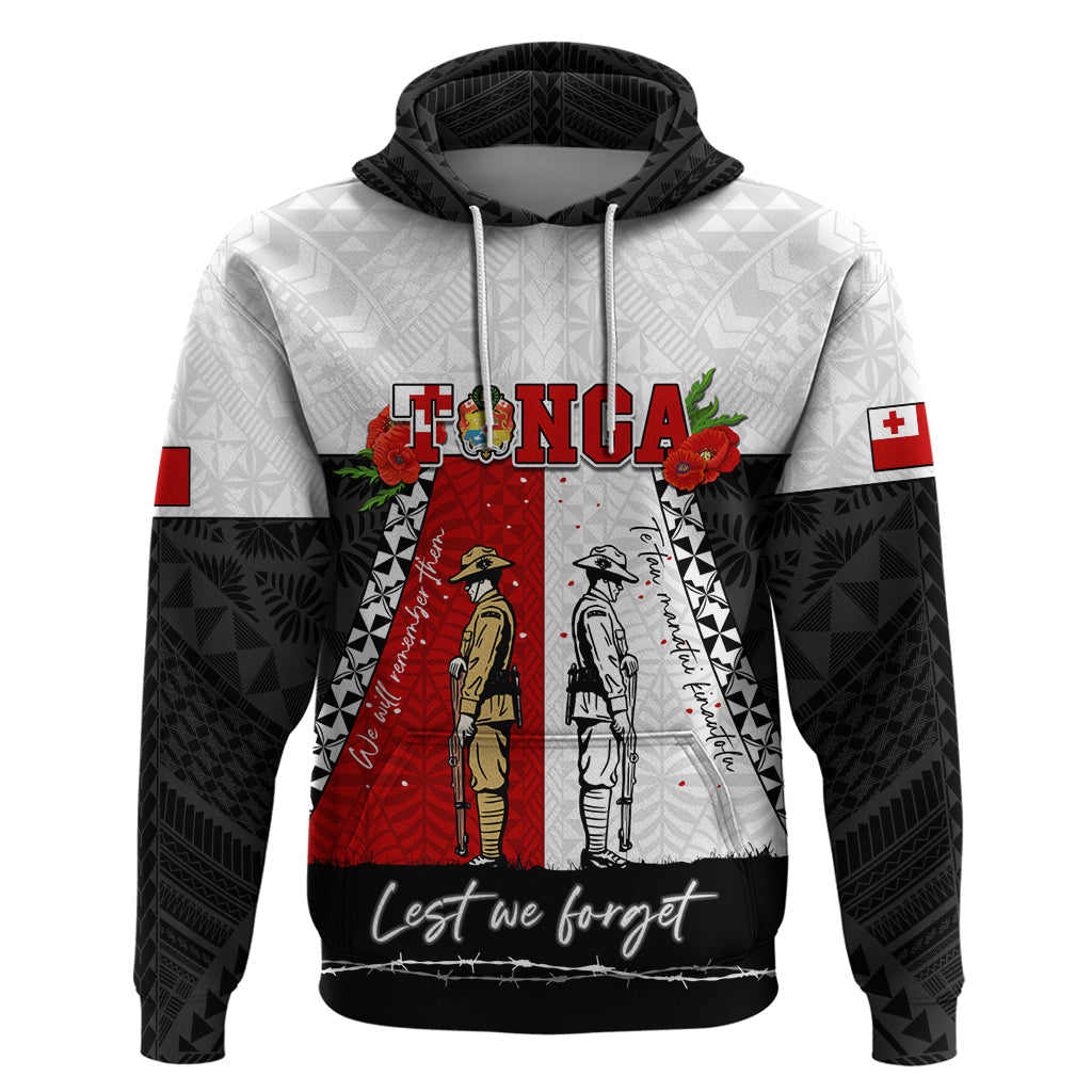 Personalised Tonga ANZAC Day Te Tau Manatui Kinautolu Hoodie Lest We Forget LT05 Pullover Hoodie White - Polynesian Pride