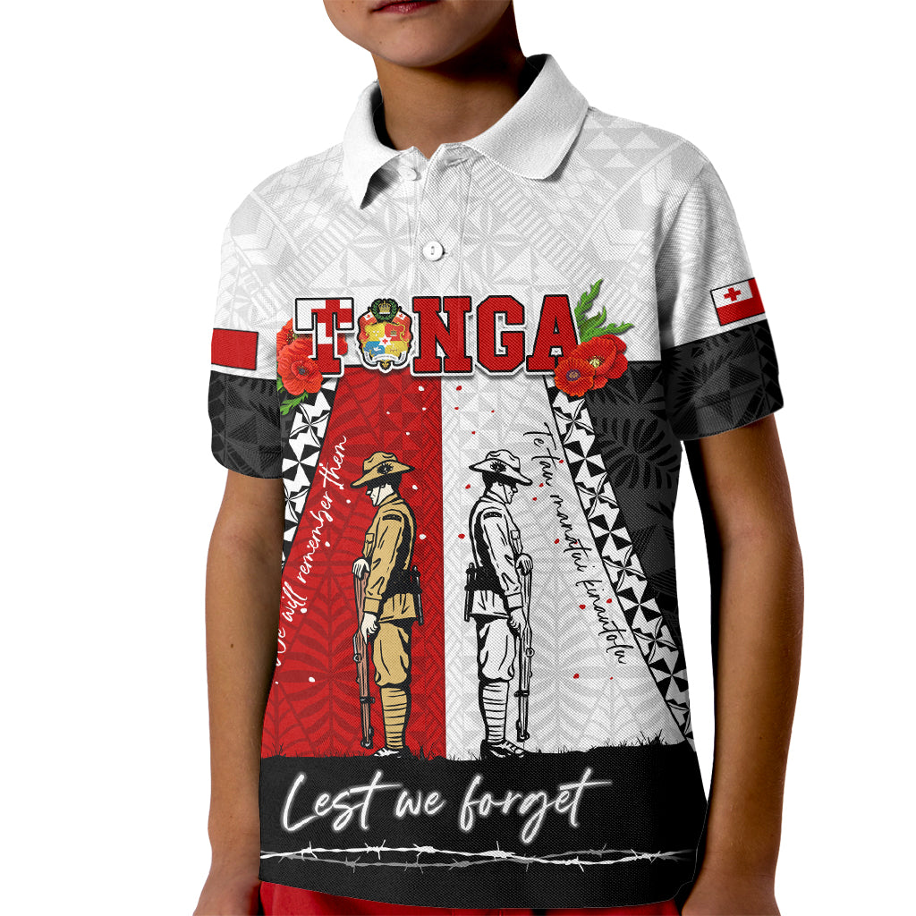 Personalised Tonga ANZAC Day Te Tau Manatui Kinautolu Kid Polo Shirt Lest We Forget LT05 Kid White - Polynesian Pride