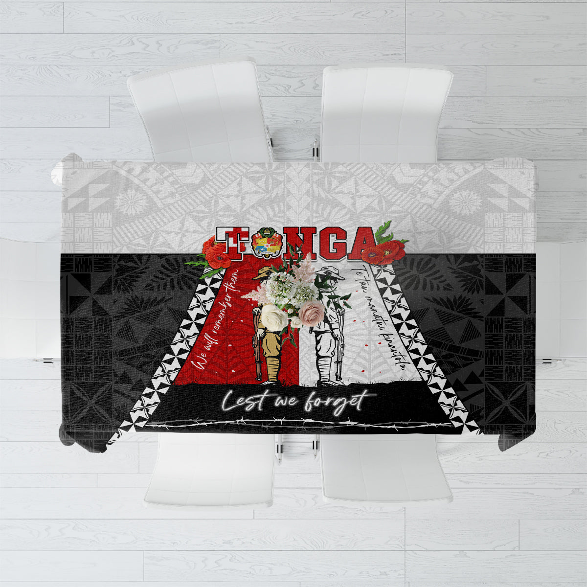 Tonga ANZAC Day Te Tau Manatui Kinautolu Tablecloth Lest We Forget LT05 White - Polynesian Pride