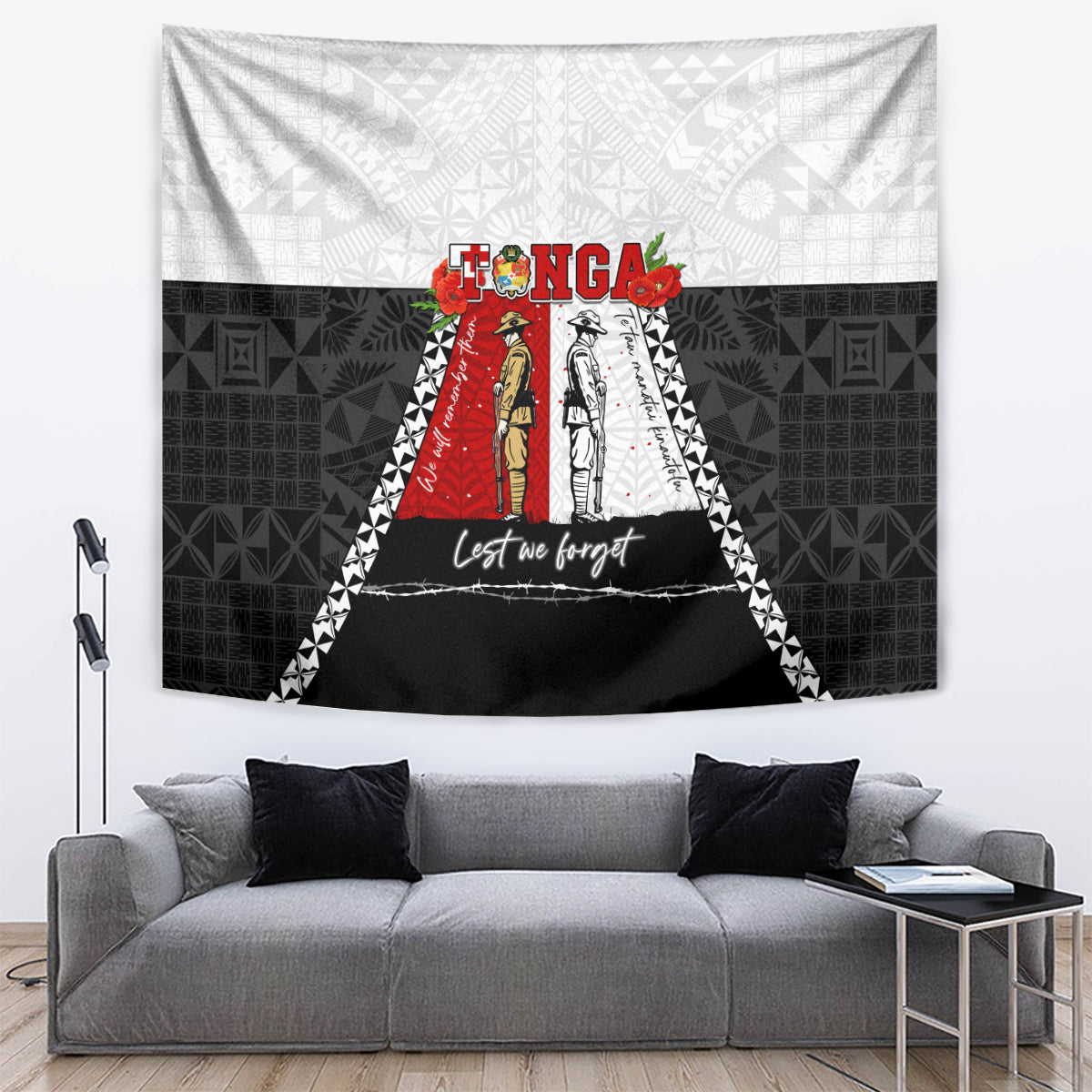 Tonga ANZAC Day Te Tau Manatui Kinautolu Tapestry Lest We Forget LT05 White - Polynesian Pride