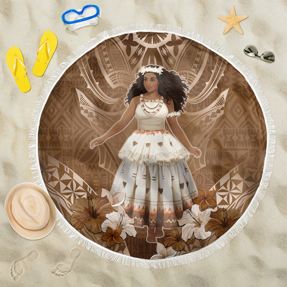 Bula Fiji Women's Day Beach Blanket With Fijian Tapa Pattern