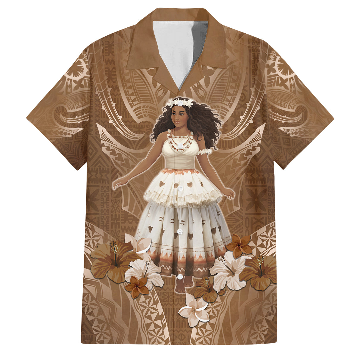 Bula Fiji Women's Day Family Matching Off Shoulder Long Sleeve Dress and Hawaiian Shirt With Fijian Tapa Pattern LT05 Dad's Shirt - Short Sleeve Brown - Polynesian Pride