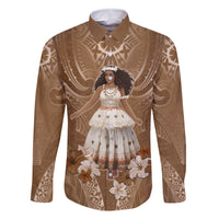 Bula Fiji Women's Day Family Matching Off Shoulder Maxi Dress and Hawaiian Shirt With Fijian Tapa Pattern LT05 Dad's Shirt - Long Sleeve Brown - Polynesian Pride