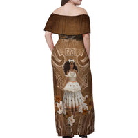 Bula Fiji Women's Day Family Matching Off Shoulder Maxi Dress and Hawaiian Shirt With Fijian Tapa Pattern LT05 - Polynesian Pride