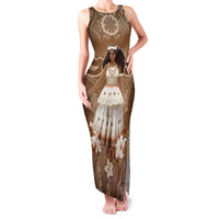 Bula Fiji Women's Day Family Matching Tank Maxi Dress and Hawaiian Shirt With Fijian Tapa Pattern LT05 Mom's Dress Brown - Polynesian Pride