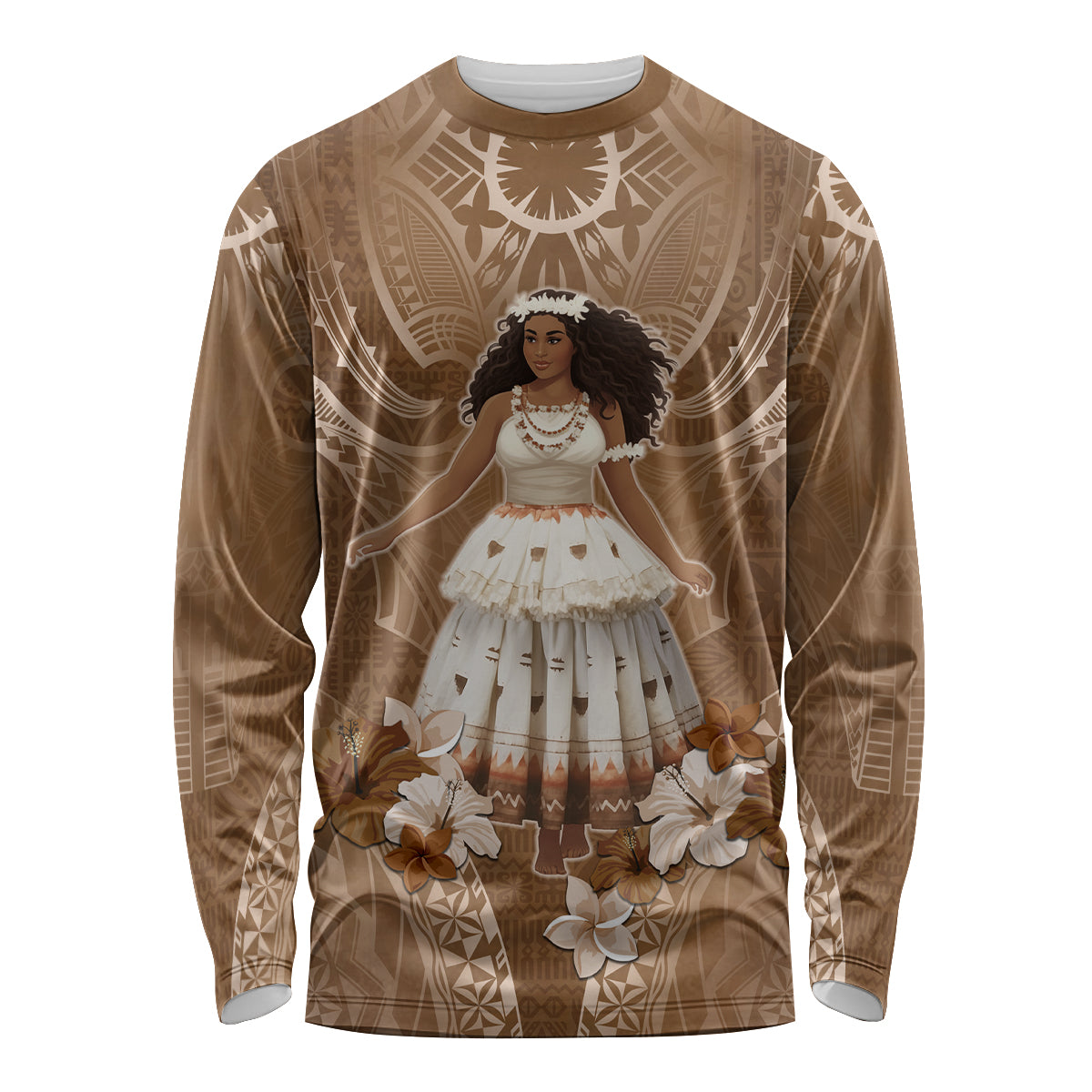 Bula Fiji Women's Day Long Sleeve Shirt With Fijian Tapa Pattern LT05 Unisex Brown - Polynesian Pride