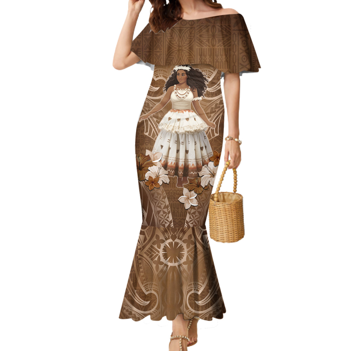 Bula Fiji Women's Day Mermaid Dress With Fijian Tapa Pattern LT05 Women Brown - Polynesian Pride