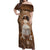 Bula Fiji Women's Day Off Shoulder Maxi Dress With Fijian Tapa Pattern LT05 Women Brown - Polynesian Pride