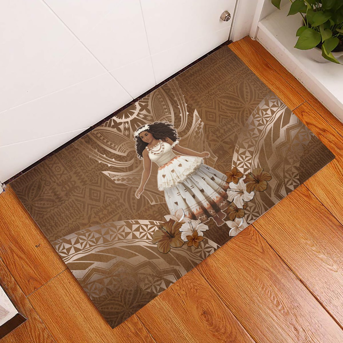 Bula Fiji Women's Day Rubber Doormat With Fijian Tapa Pattern