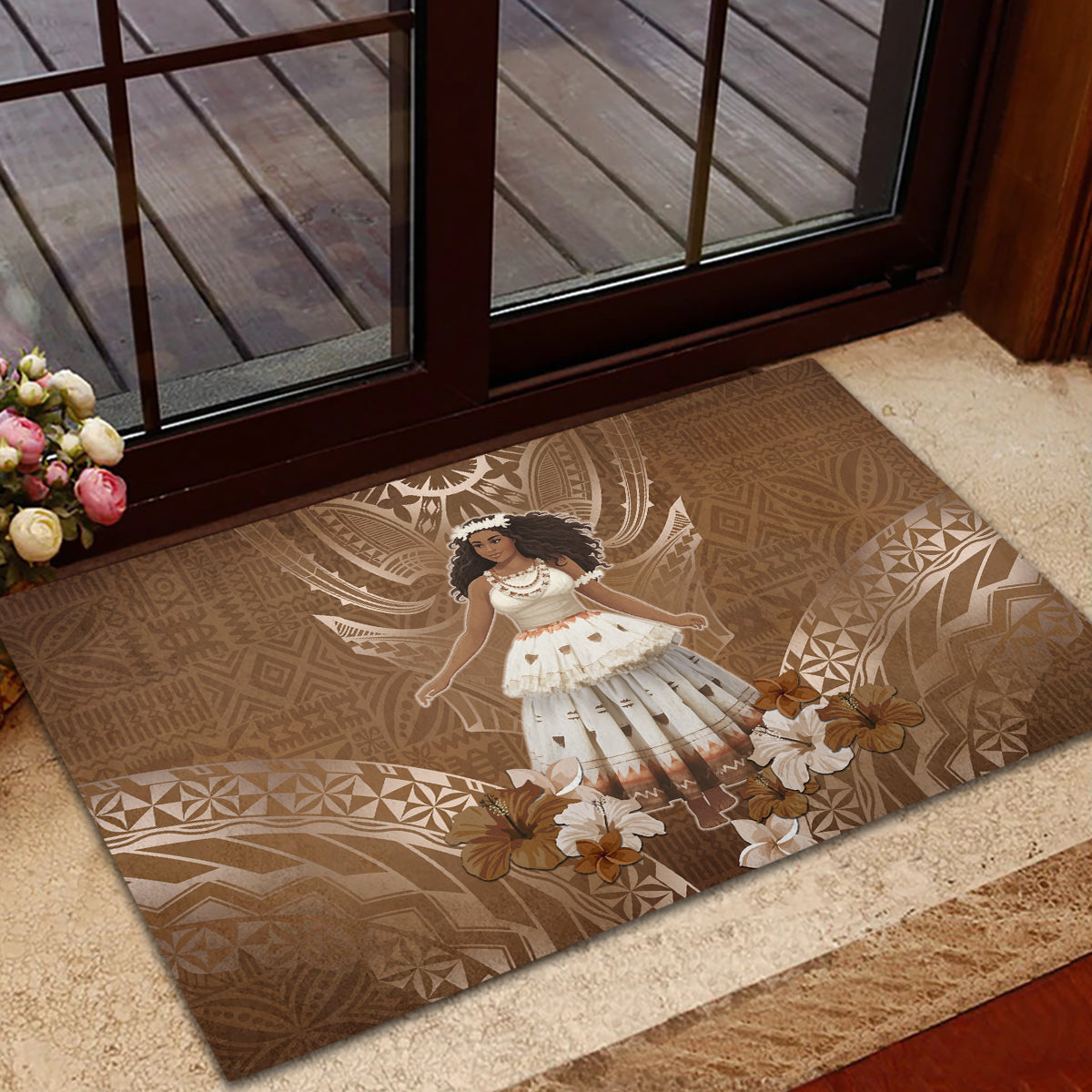 Bula Fiji Women's Day Rubber Doormat With Fijian Tapa Pattern