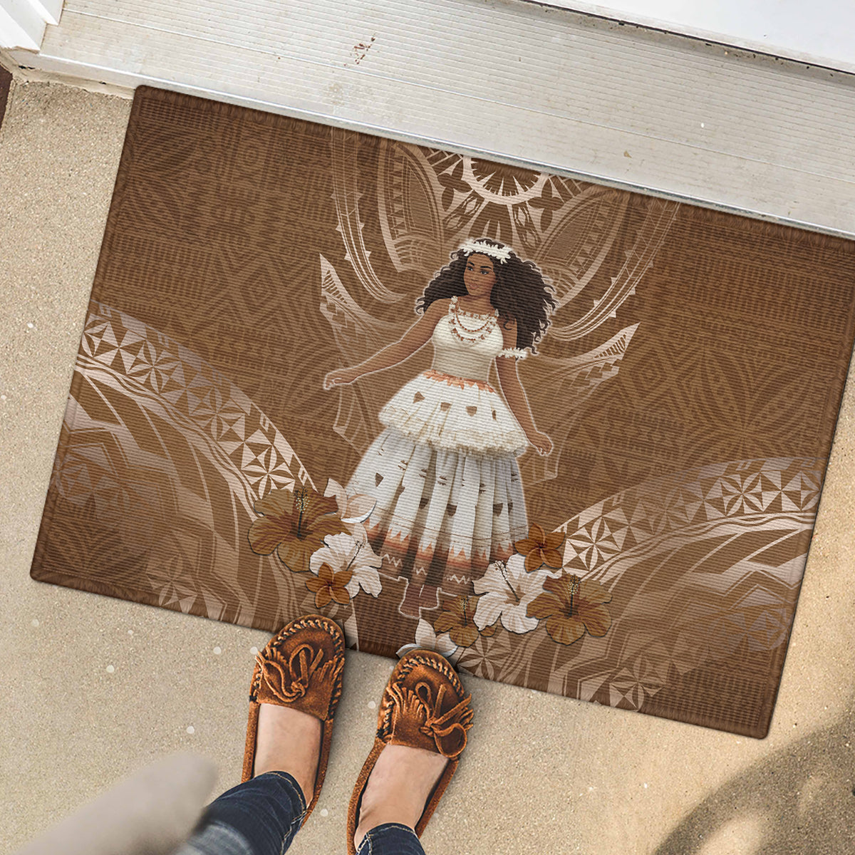 Bula Fiji Women's Day Rubber Doormat With Fijian Tapa Pattern