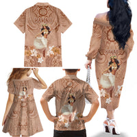 Hawaii Women's Day Family Matching Off Shoulder Long Sleeve Dress and Hawaiian Shirt With Polynesian Pattern LT05 - Polynesian Pride