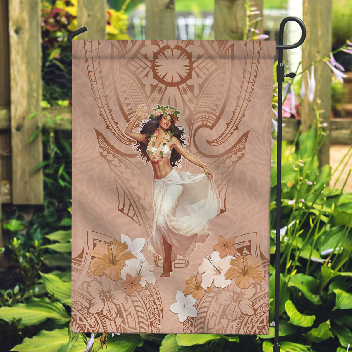 Hawaii Women's Day Garden Flag With Polynesian Pattern