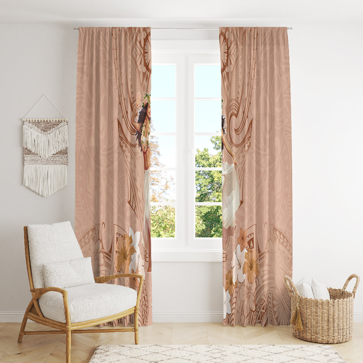 Hawaii Women's Day Window Curtain With Polynesian Pattern LT05 - Polynesian Pride