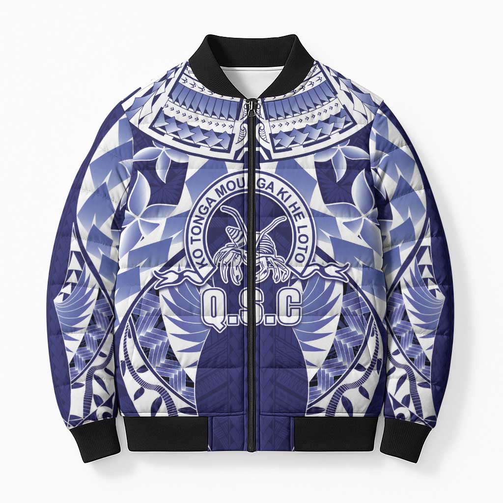 Personalised Tonga Queen Salote College Bomber Puffer Jacket Centenary Navy Version LT05 Unisex Navy - Polynesian Pride