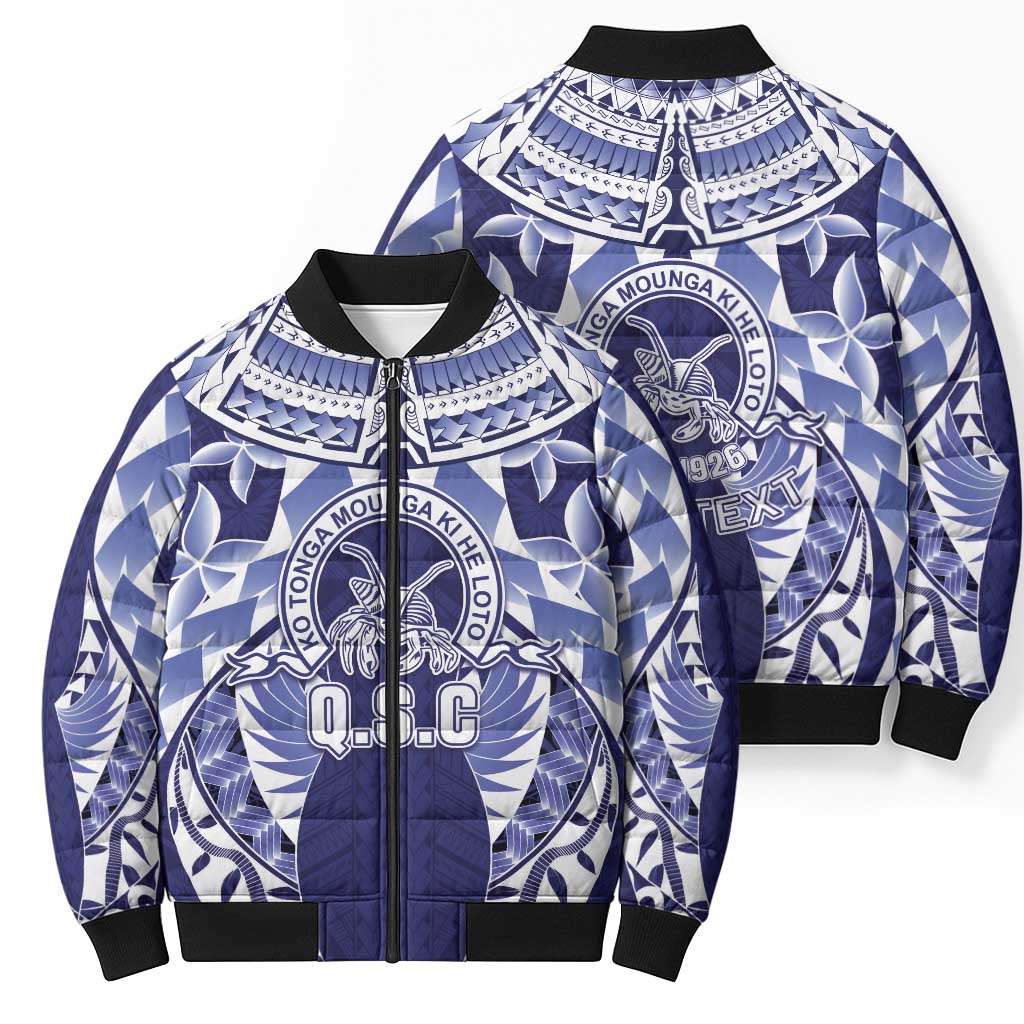Personalised Tonga Queen Salote College Bomber Puffer Jacket Centenary Navy Version LT05 - Polynesian Pride