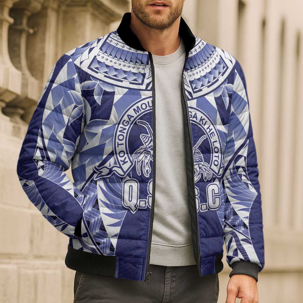 Personalised Tonga Queen Salote College Bomber Puffer Jacket Centenary Navy Version LT05 - Polynesian Pride