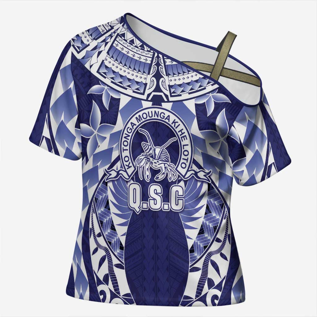 Personalised Tonga Queen Salote College Cross Shoulder Shirt Centenary Navy Version
