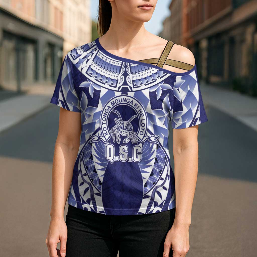 Personalised Tonga Queen Salote College Cross Shoulder Shirt Centenary Navy Version