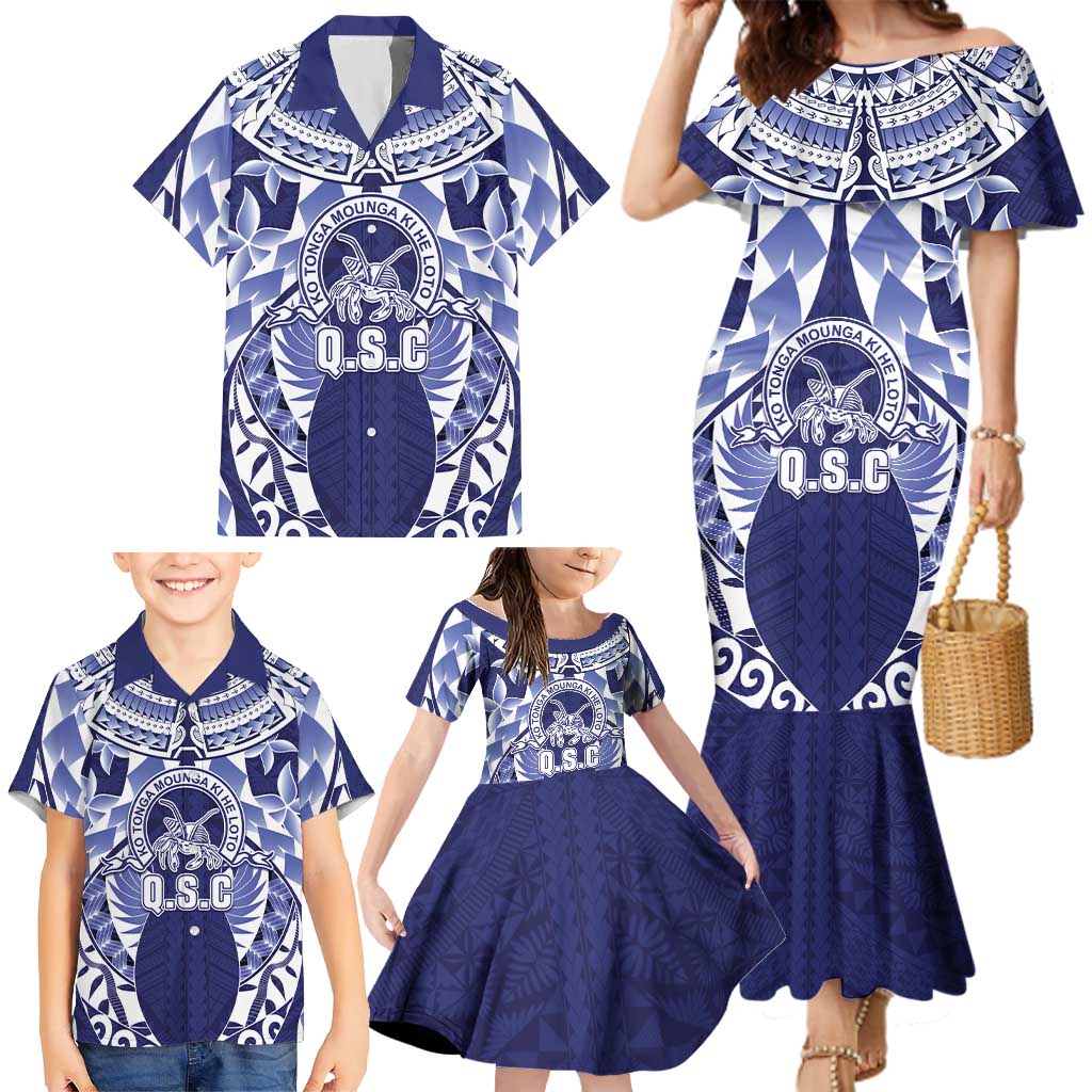 Personalised Tonga Queen Salote College Family Matching Mermaid Dress and Hawaiian Shirt Centenary Navy Version LT05 - Polynesian Pride