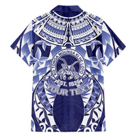 Personalised Tonga Queen Salote College Family Matching Off The Shoulder Long Sleeve Dress and Hawaiian Shirt Centenary Navy Version