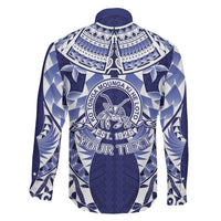 Personalised Tonga Queen Salote College Family Matching Off The Shoulder Long Sleeve Dress and Hawaiian Shirt Centenary Navy Version
