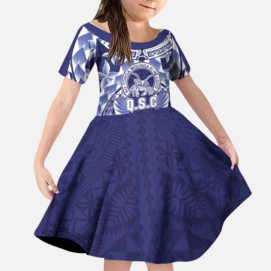 Personalised Tonga Queen Salote College Family Matching Puletasi and Hawaiian Shirt Centenary Navy Version LT05 Daughter's Dress Navy - Polynesian Pride