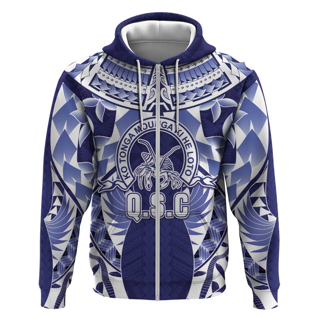 Personalised Tonga Queen Salote College Hoodie Centenary Navy Version LT05 Zip Hoodie Navy - Polynesian Pride