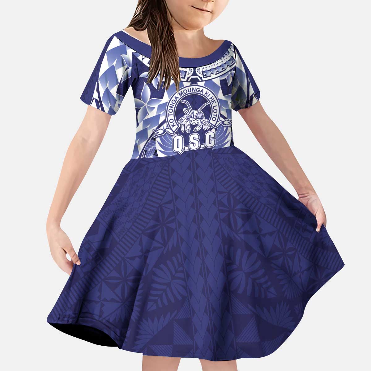 Personalised Tonga Queen Salote College Kid Short Sleeve Dress Centenary Navy Version LT05 KID Navy - Polynesian Pride