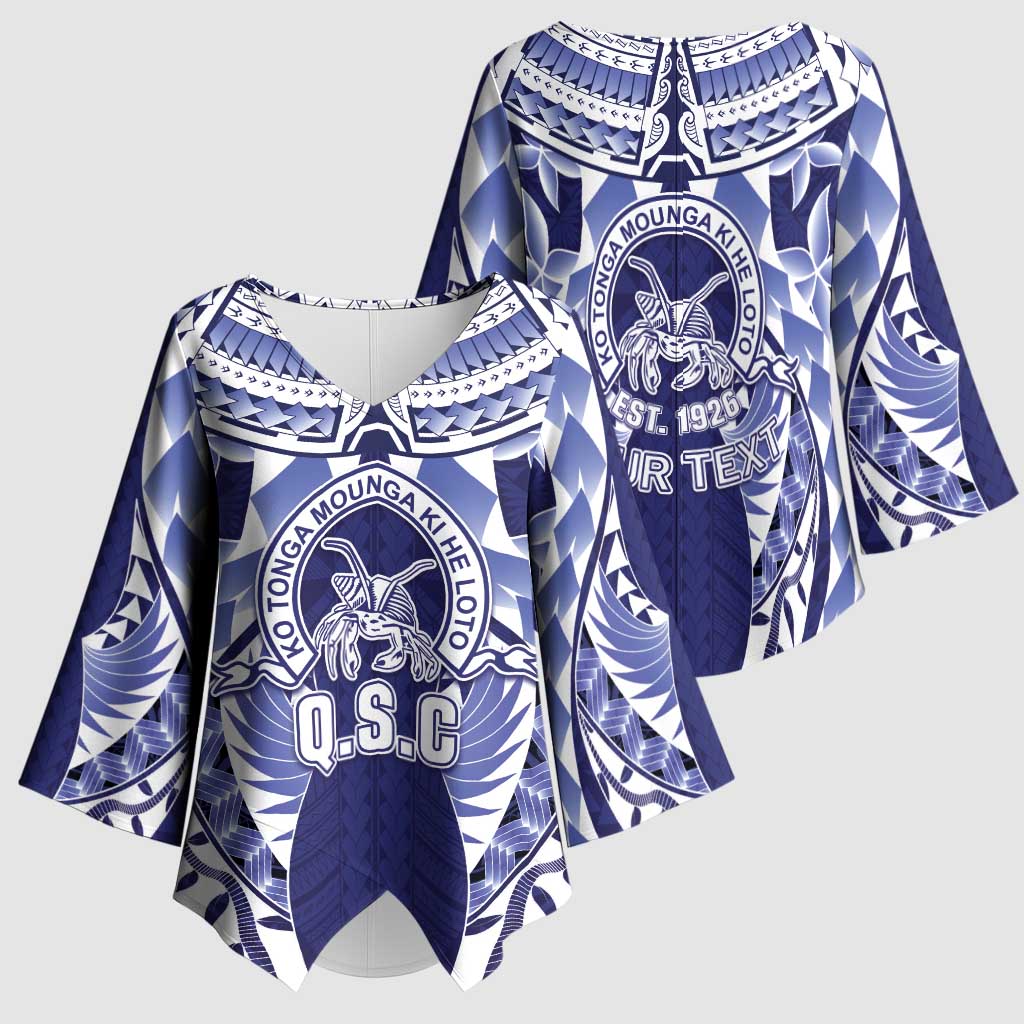 Personalised Tonga Queen Salote College Kimono Sleeve Blouse Centenary Navy Version LT05 - Polynesian Pride