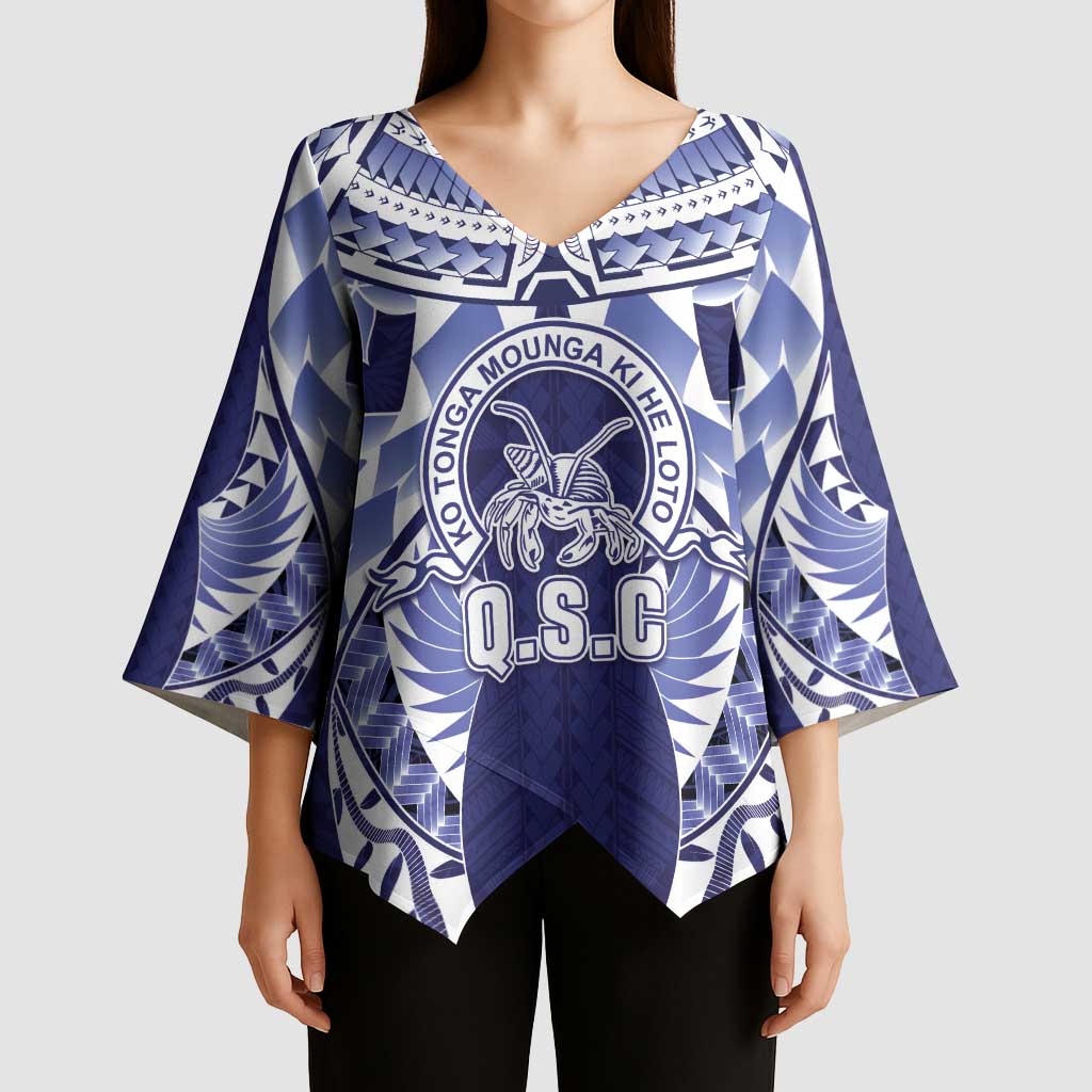 Personalised Tonga Queen Salote College Kimono Sleeve Blouse Centenary Navy Version LT05 - Polynesian Pride